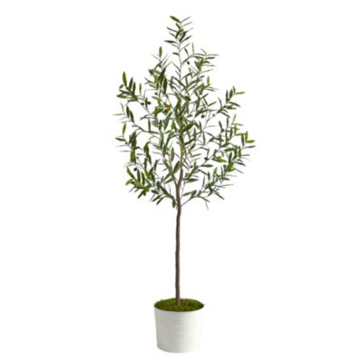 Nearly Natural 70-Inch Olive Artificial Tree in White Tin Planter, Green