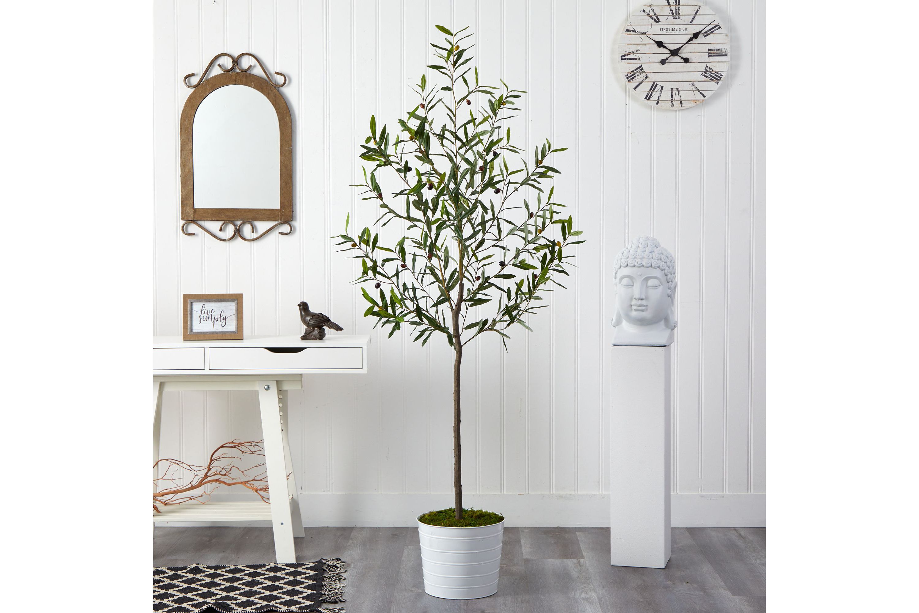 70-Inch Olive Artificial Tree in White Tin Planter