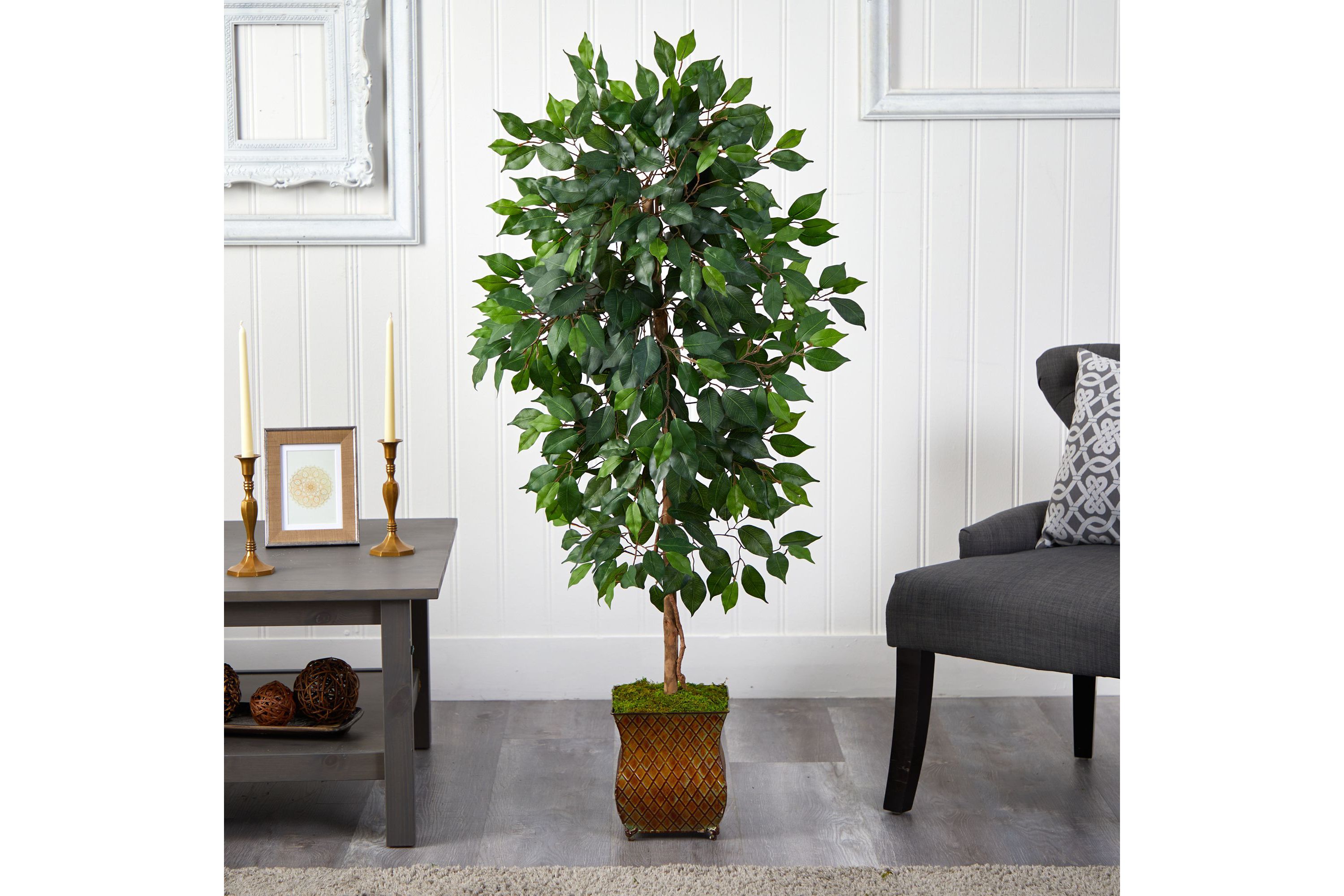 51-Inch Ficus Artificial Tree in Metal Planter