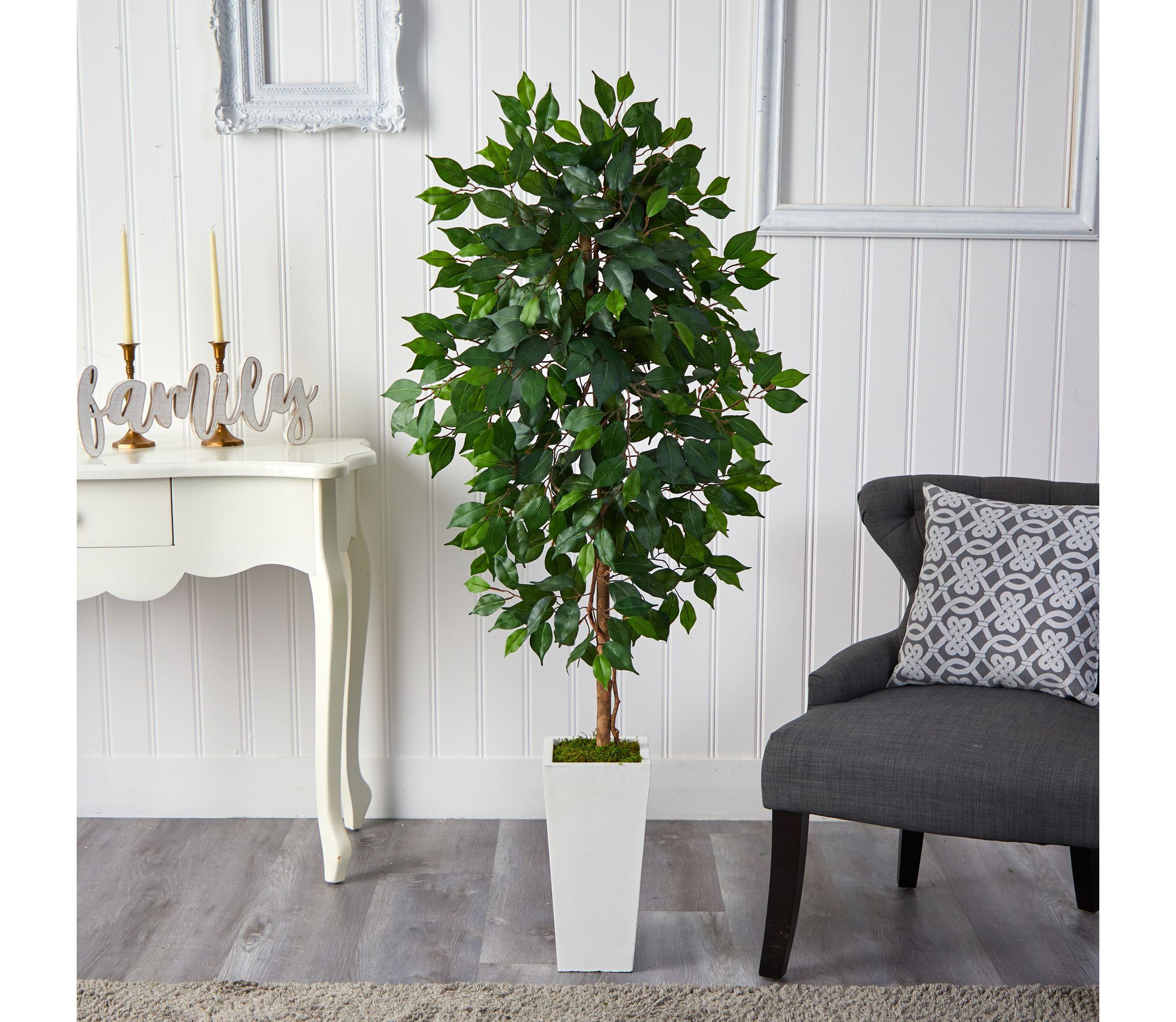 4.5-Foot Ficus Artificial Tree in White Planter