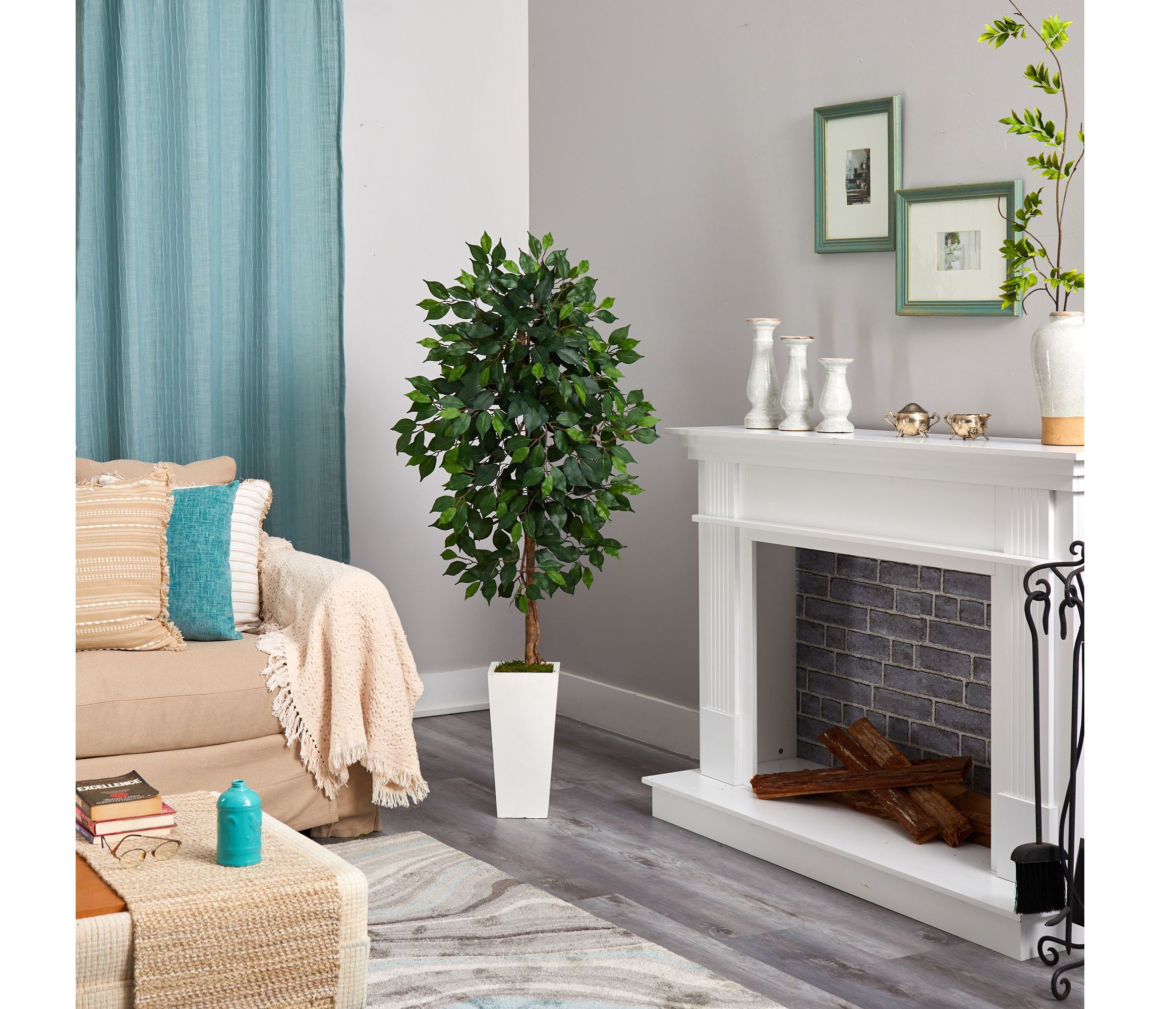 4.5-Foot Ficus Artificial Tree in White Planter