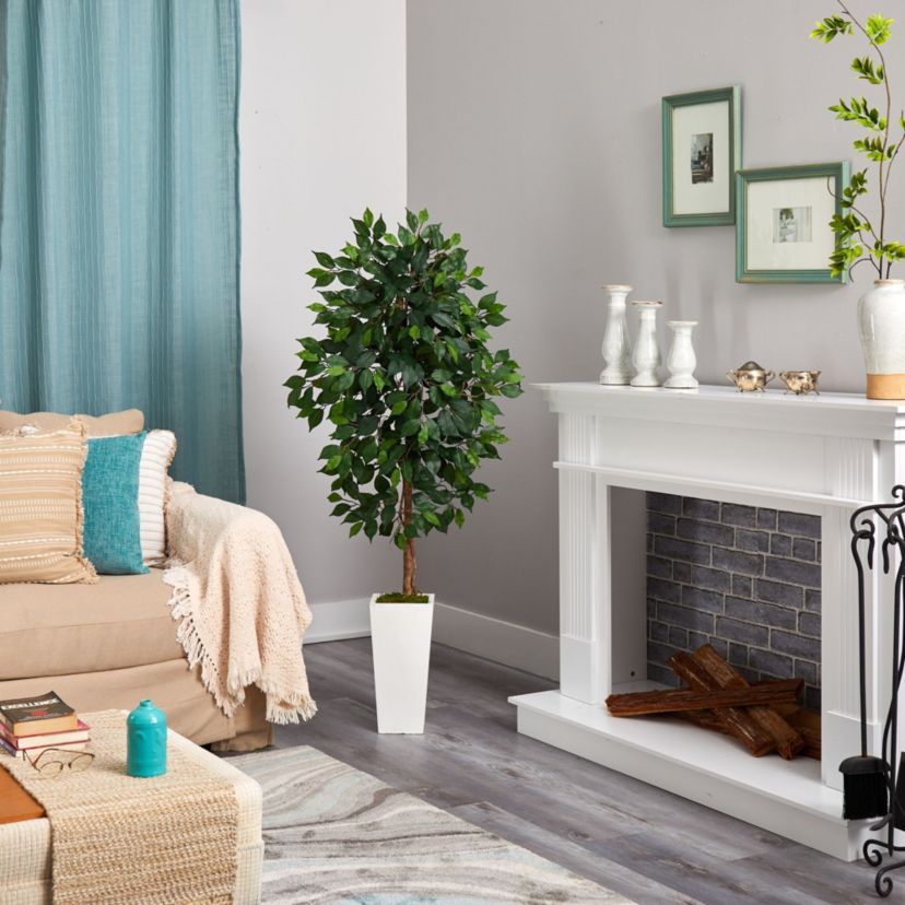 4.5-Foot Ficus Artificial Tree in White Planter