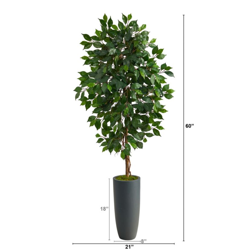 5-Foot Ficus Artificial Tree in Gray Planter