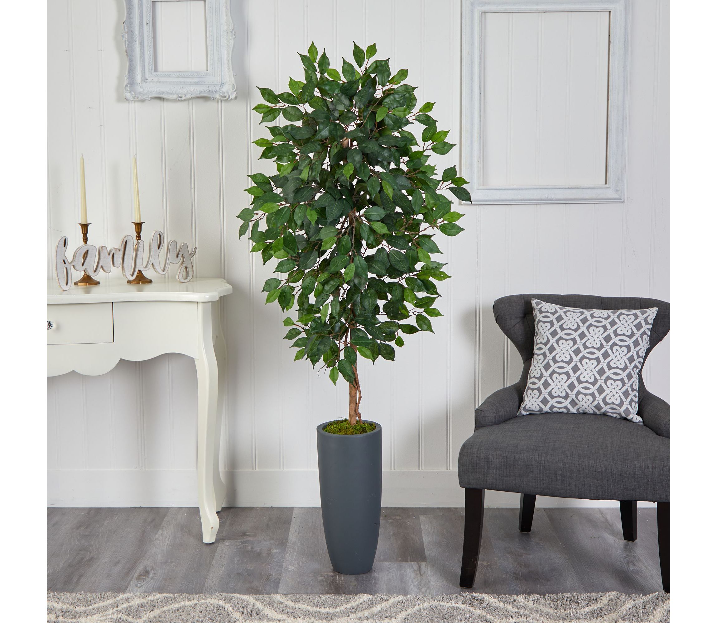 5-Foot Ficus Artificial Tree in Gray Planter