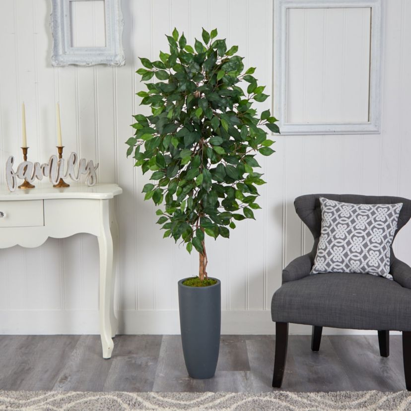 5-Foot Ficus Artificial Tree in Gray Planter