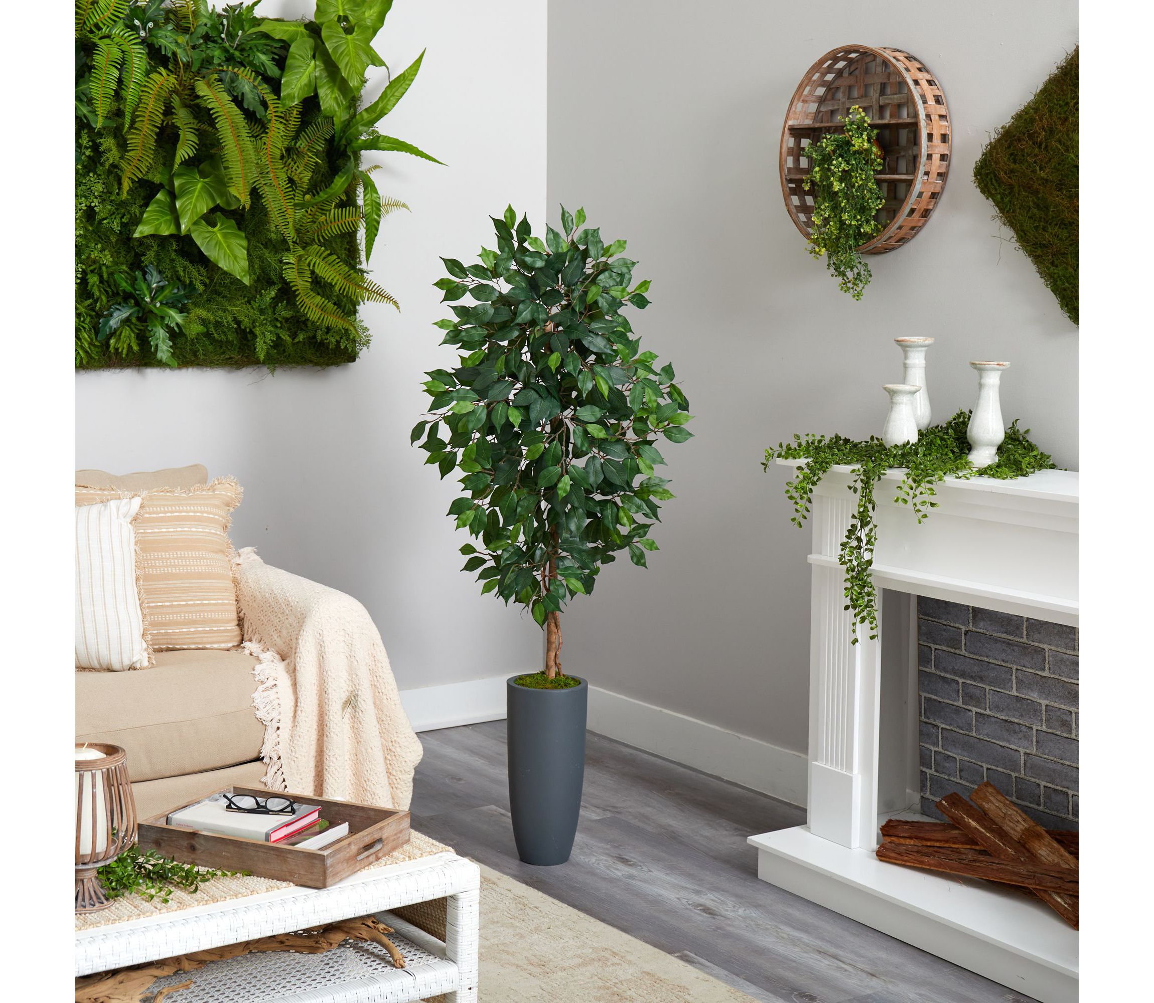 5-Foot Ficus Artificial Tree in Gray Planter