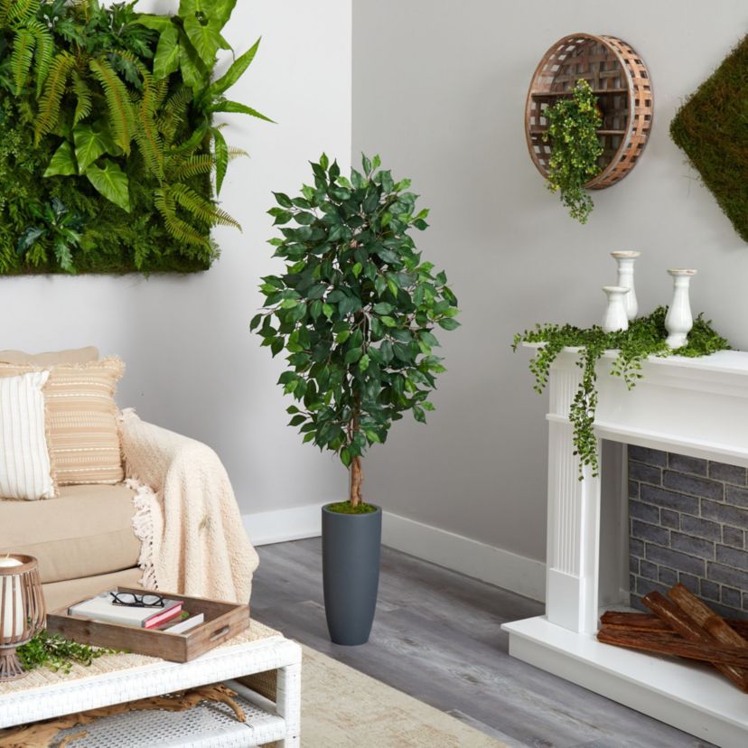5-Foot Ficus Artificial Tree in Gray Planter