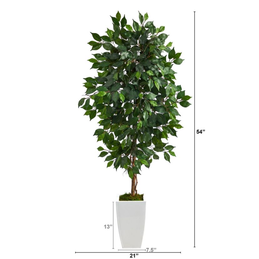 4.5-Foot Ficus Artificial Tree in White Metal Planter
