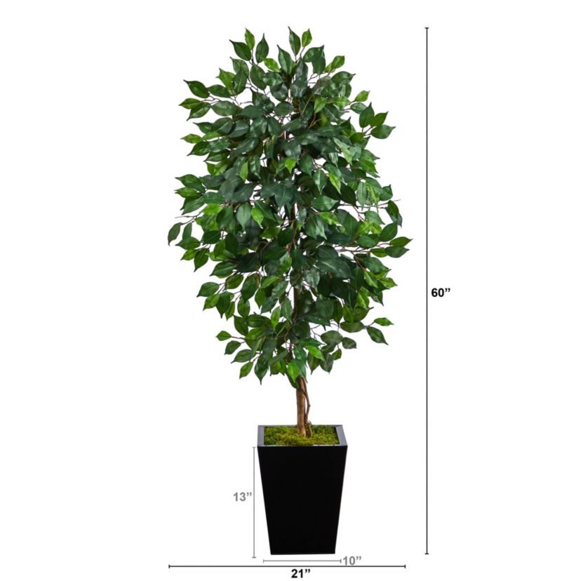 5-Foot Ficus Artificial Tree in Black Metal Planter