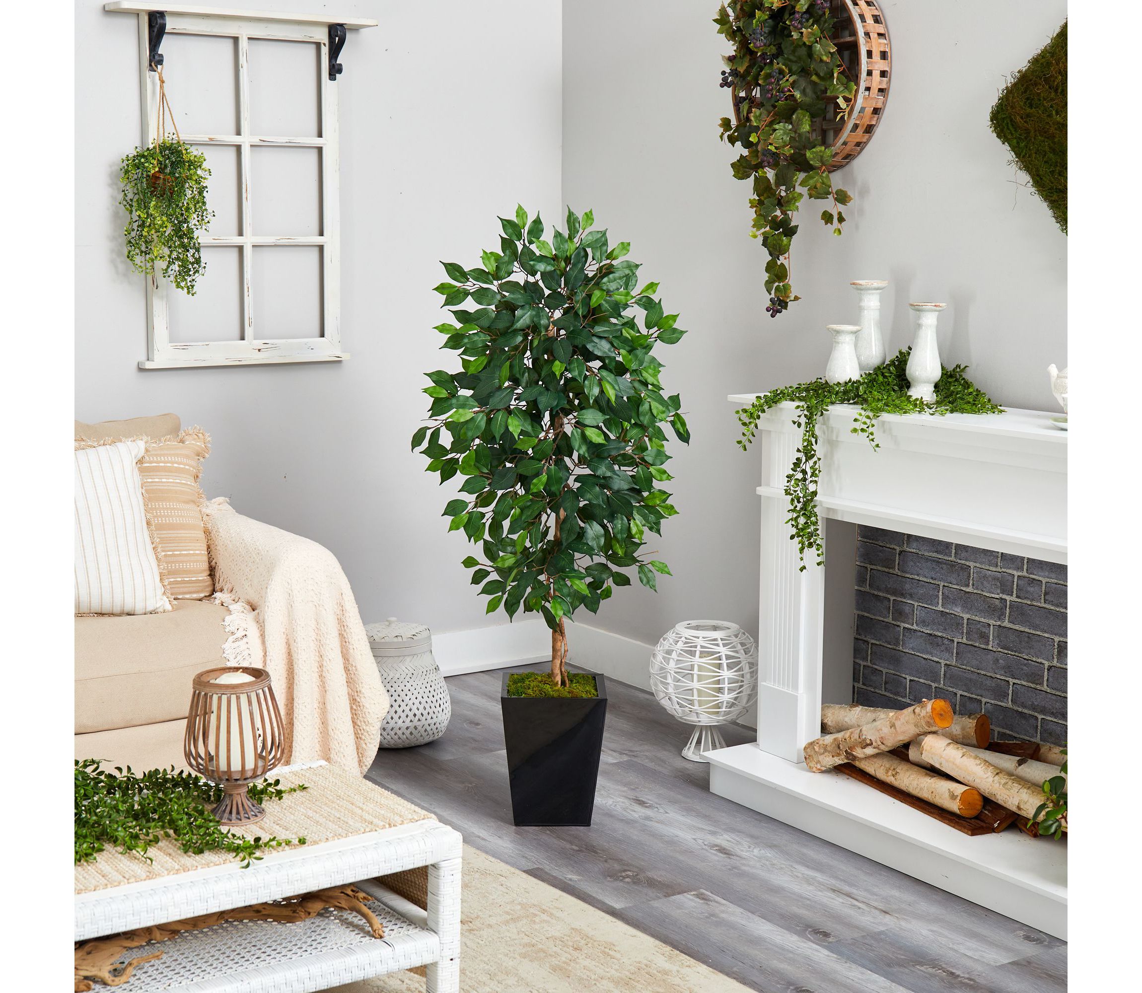 5-Foot Ficus Artificial Tree in Black Metal Planter