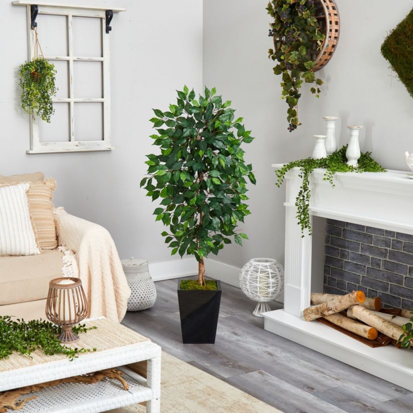 5-Foot Ficus Artificial Tree in Black Metal Planter