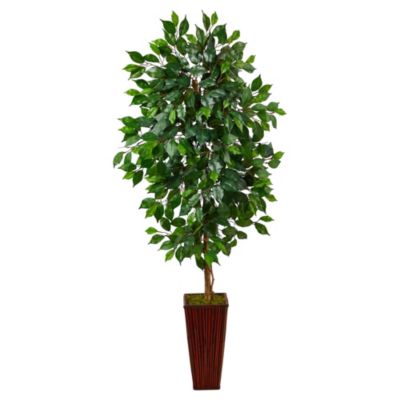 Nearly Natural 5-Foot Ficus Artificial Tree in Bamboo Planter, Green -  0192897343077