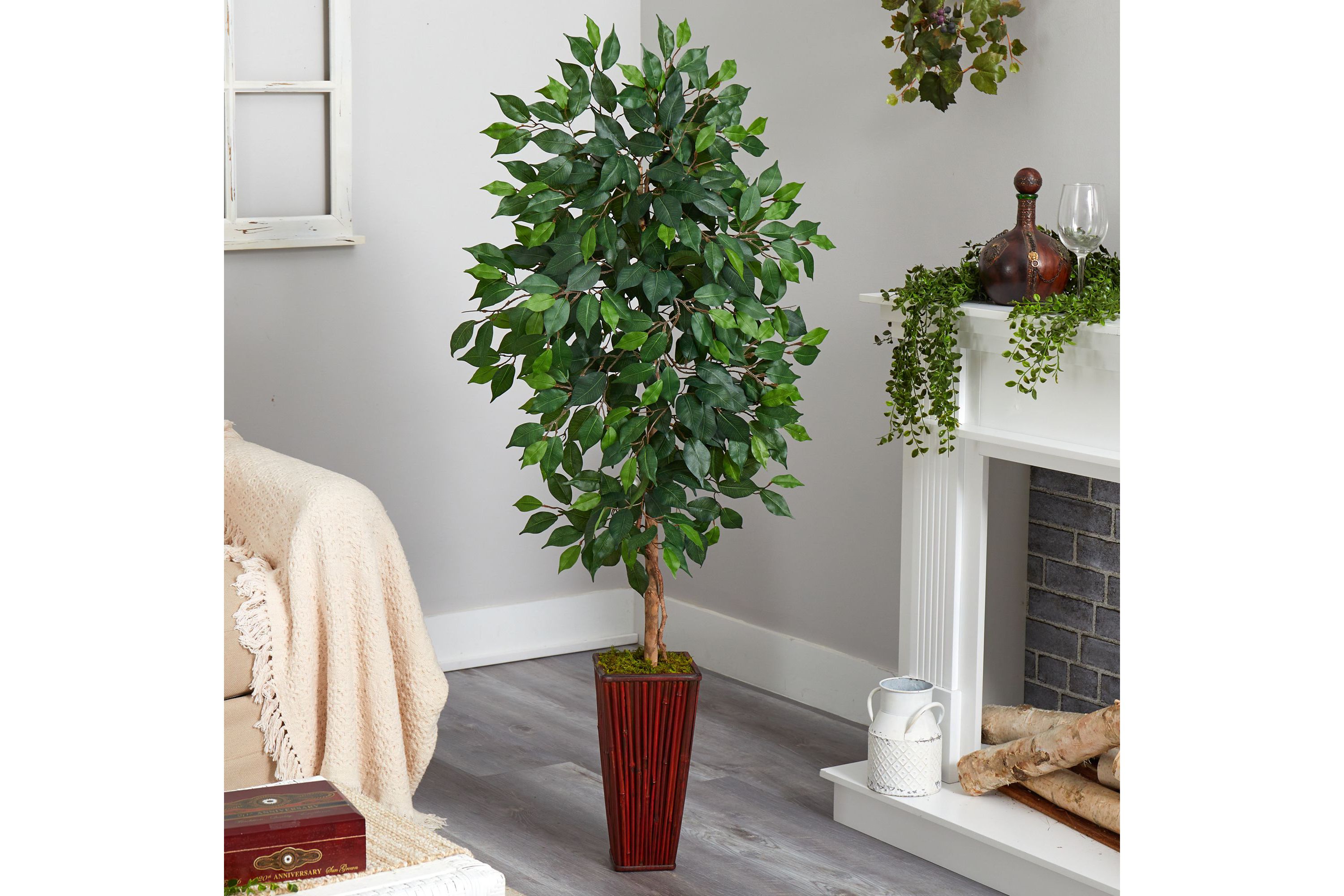 5-Foot Ficus Artificial Tree in Bamboo Planter