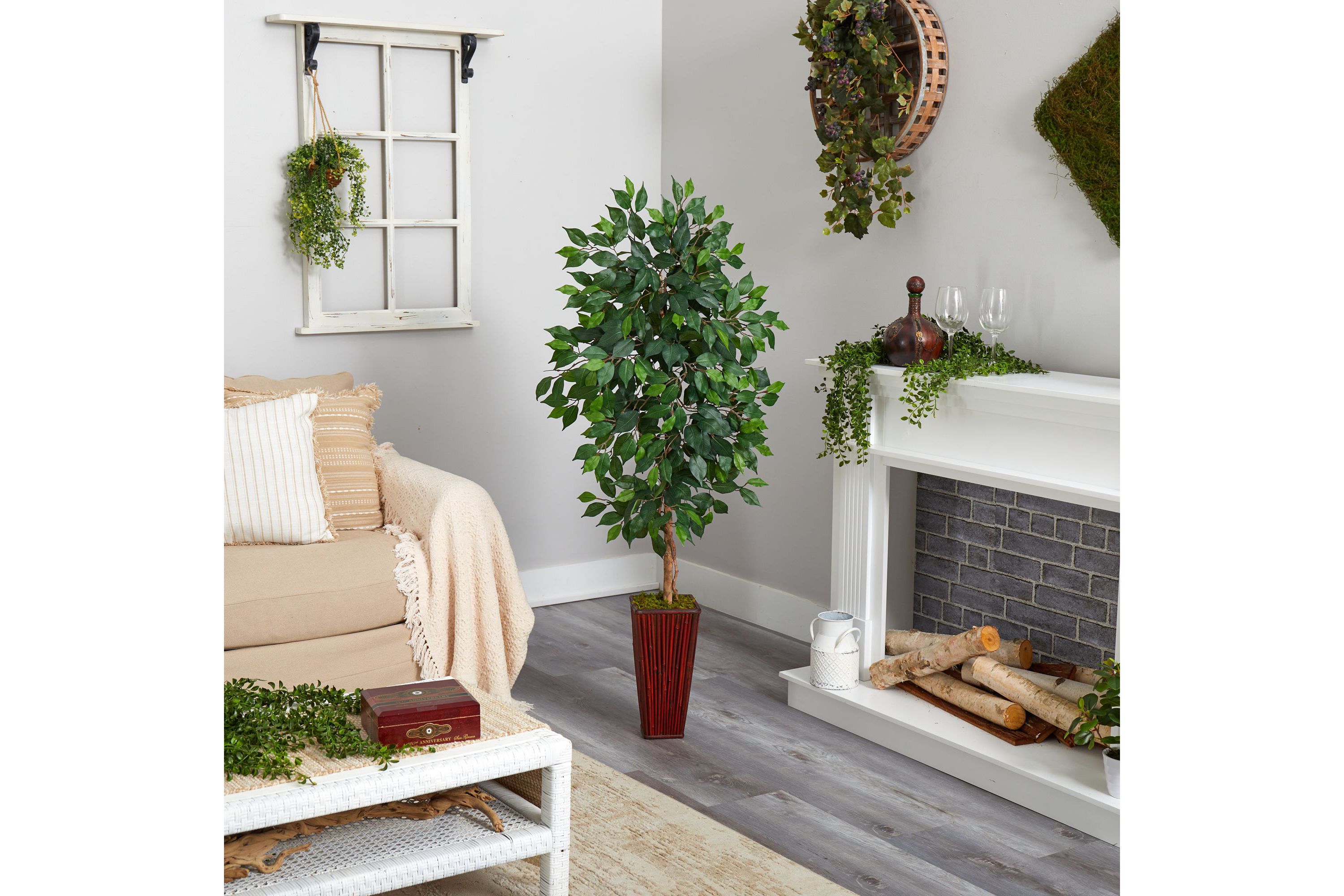 5-Foot Ficus Artificial Tree in Bamboo Planter