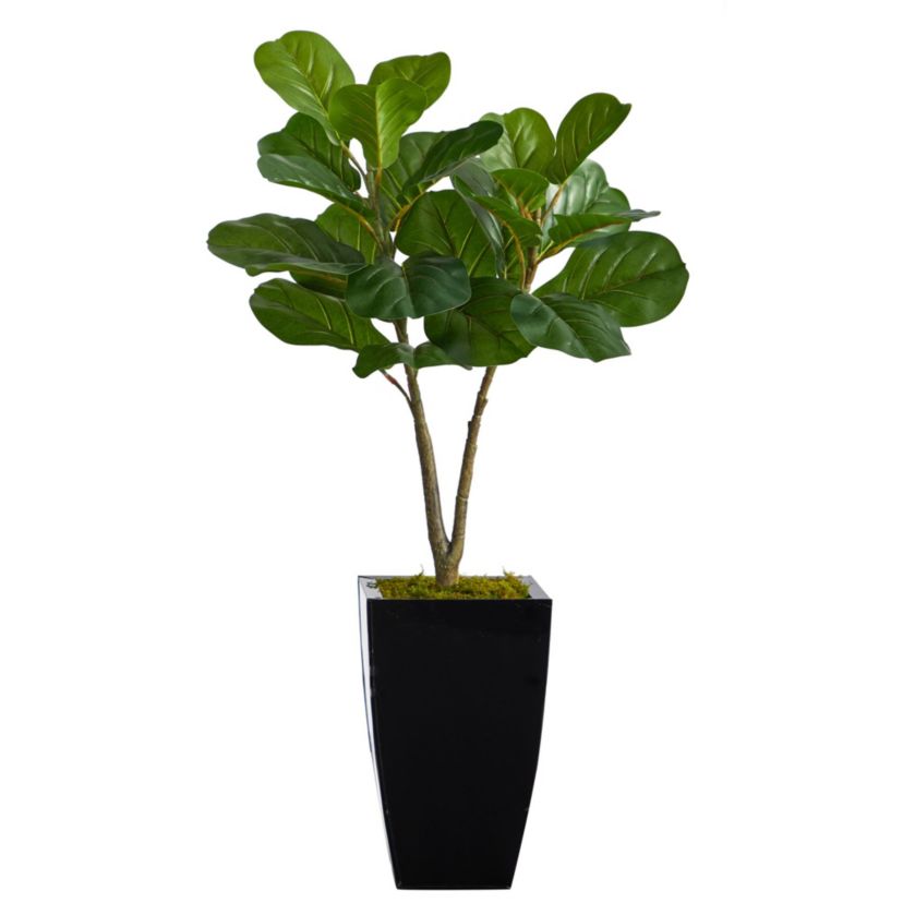 3-Foot Fiddle Leaf Fig Artificial Tree in Black Metal Planter