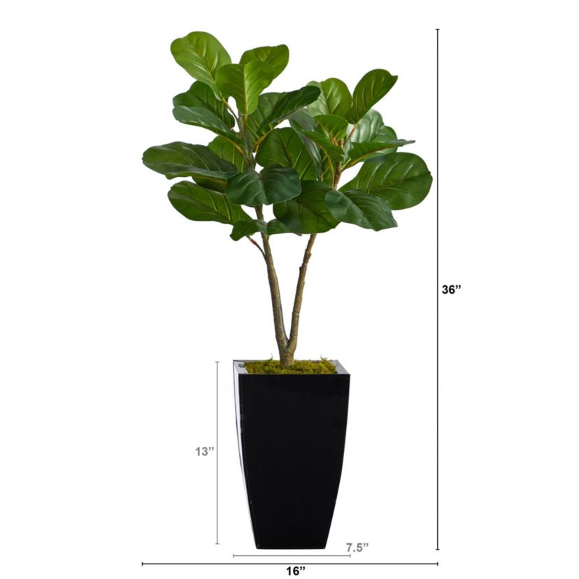 3-Foot Fiddle Leaf Fig Artificial Tree in Black Metal Planter