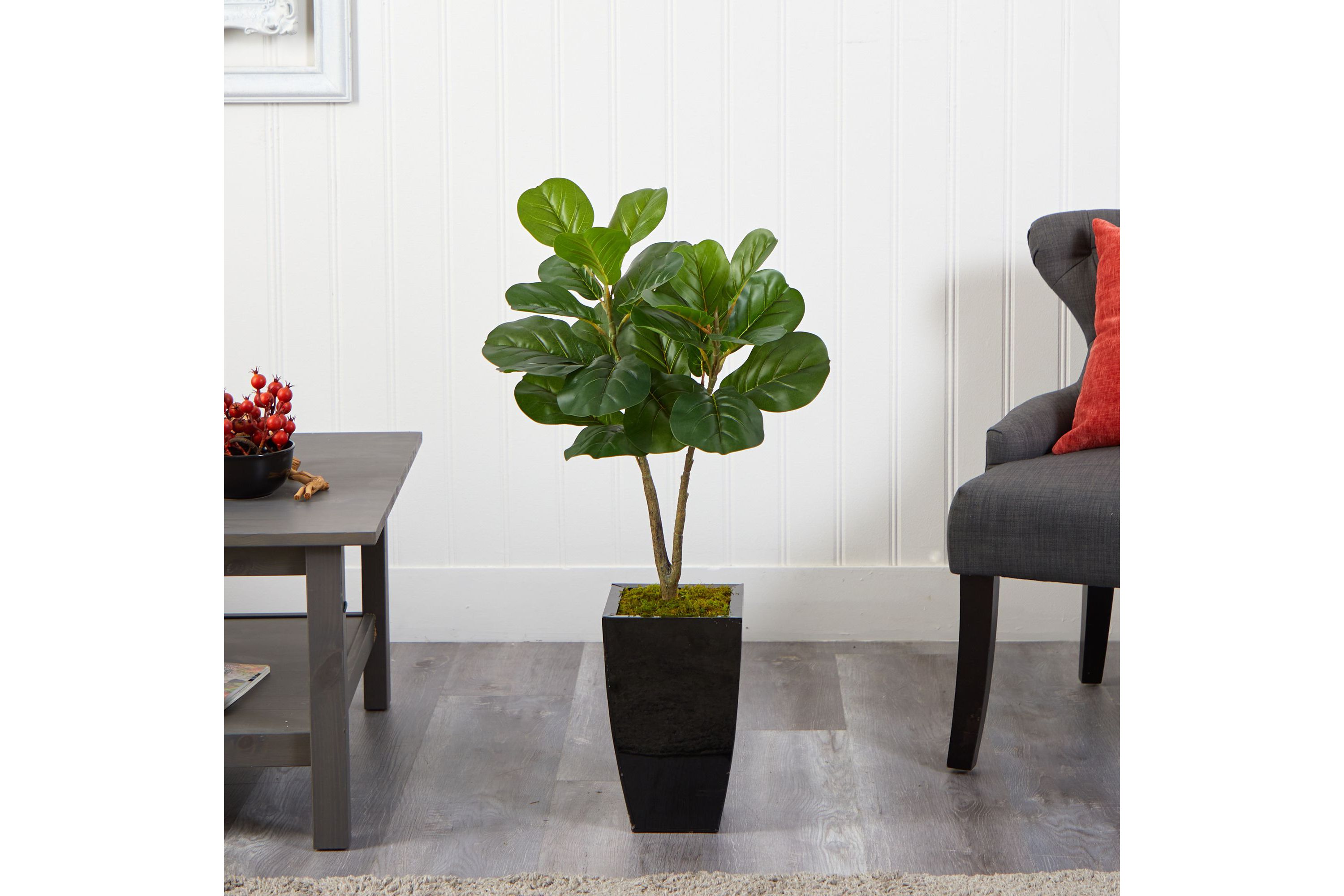 3-Foot Fiddle Leaf Fig Artificial Tree in Black Metal Planter