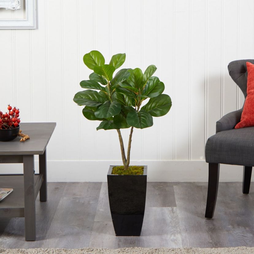 3-Foot Fiddle Leaf Fig Artificial Tree in Black Metal Planter