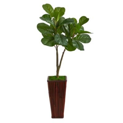 39-Inch Fiddle Leaf Fig Artificial Tree in Bamboo Planter