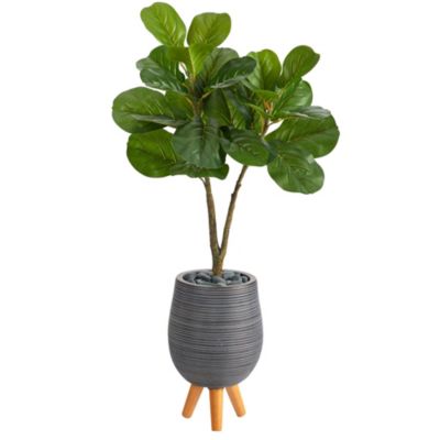 3.5-Foot Fiddle Leaf Fig Artificial Tree in Gray Planter with Stand