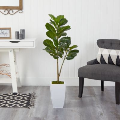 Foot Fiddle Leaf Fig Artificial Tree in Metal Planter