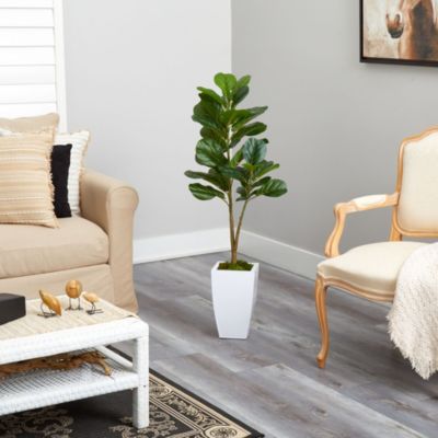 Foot Fiddle Leaf Fig Artificial Tree in Metal Planter