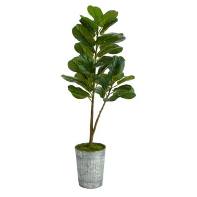 Nearly Natural 4-Foot Fiddle Leaf Fig Artificial Tree in Metal Planter