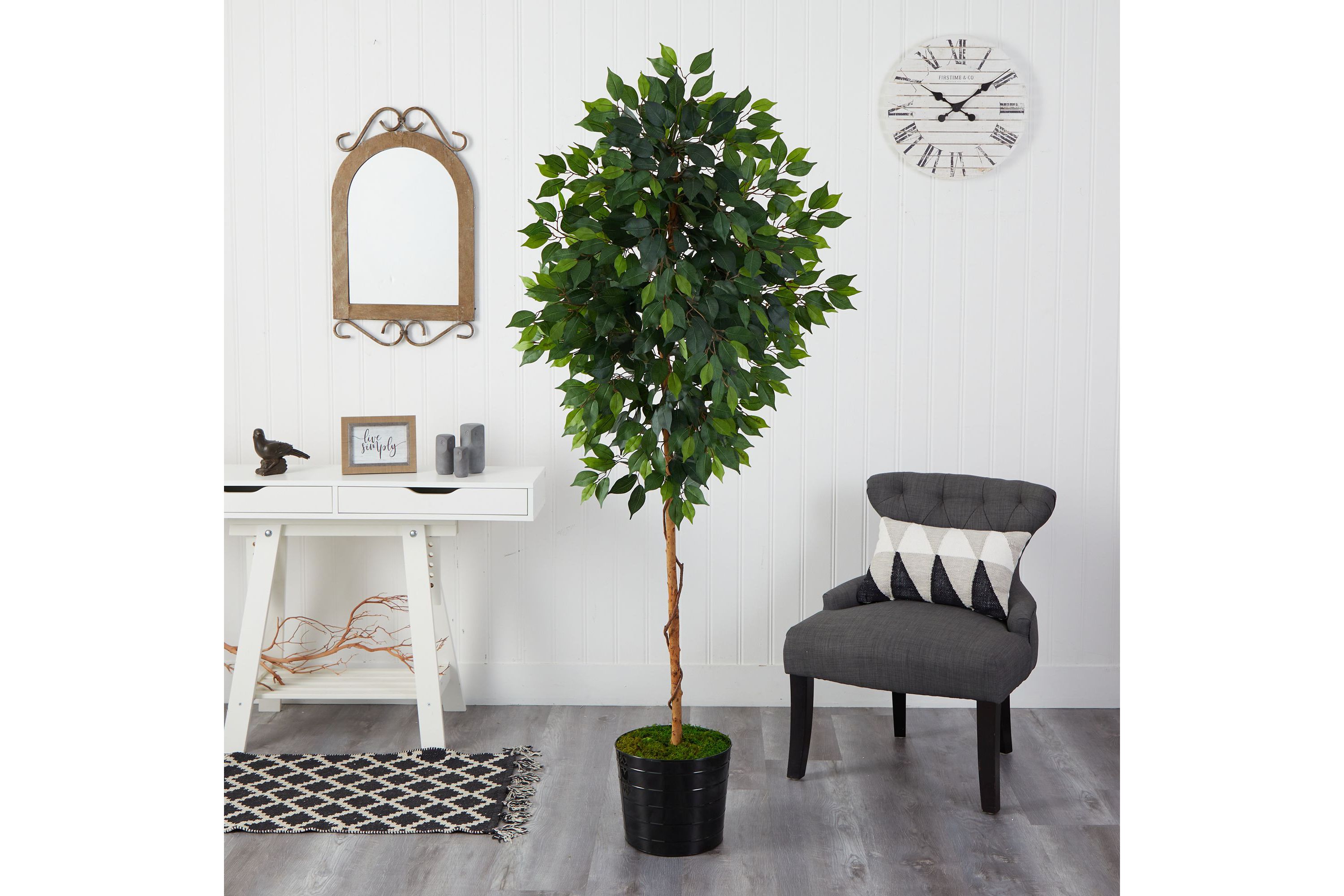 74-Inch Ficus Artificial tree in Black Tin Planter