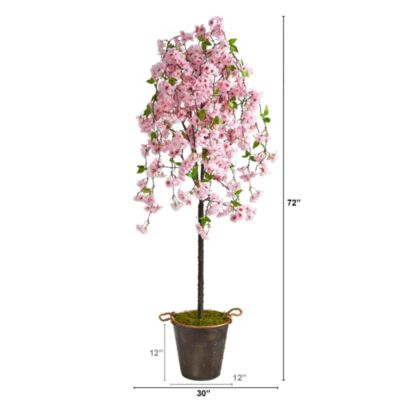 6-Foot Cherry Blossom Artificial Tree in Decorative Metal Pail with Rope