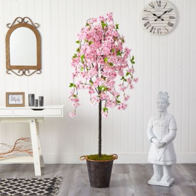 6-Foot Cherry Blossom Artificial Tree in Decorative Metal Pail with Rope