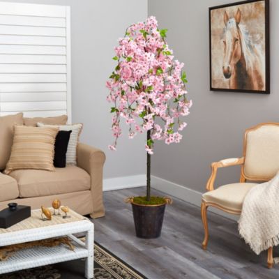 6-Foot Cherry Blossom Artificial Tree in Decorative Metal Pail with Rope