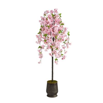 6-Foot Cherry Blossom Artificial Tree in Ribbed Metal Planter