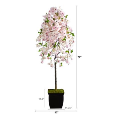 70-Inch Cherry Blossom Artificial Tree in Black Metal Planter