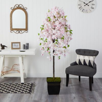 70-Inch Cherry Blossom Artificial Tree in Black Metal Planter