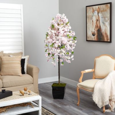 70-Inch Cherry Blossom Artificial Tree in Black Metal Planter