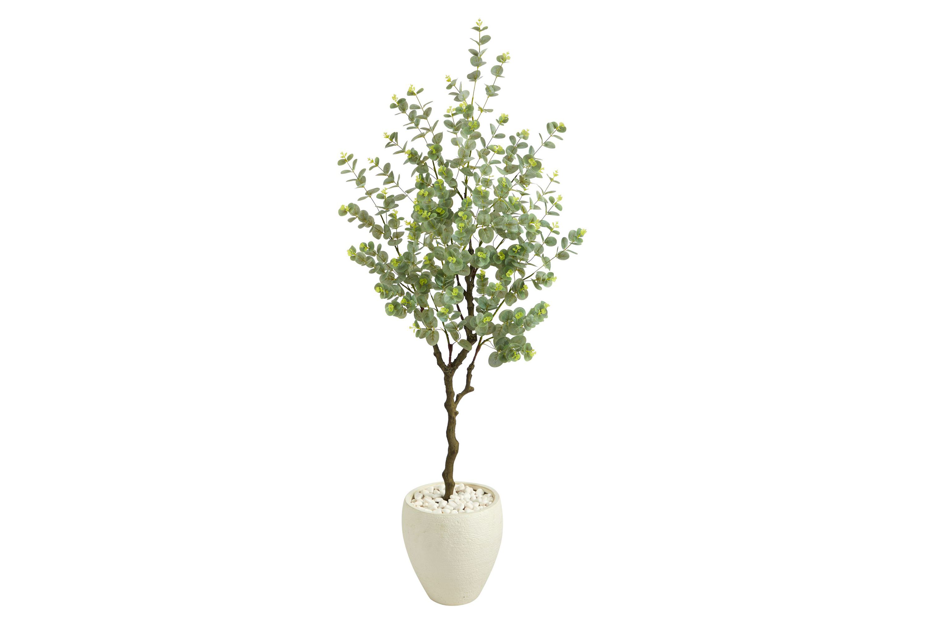 63-Inch Eucalyptus Artificial Tree in White Planter