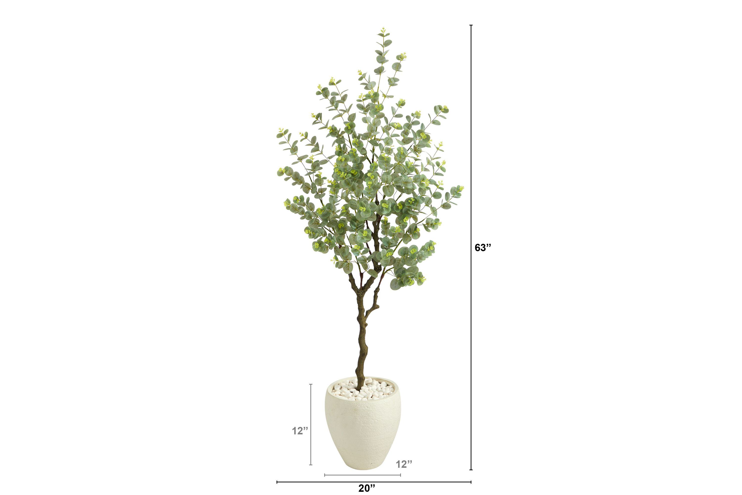63-Inch Eucalyptus Artificial Tree in White Planter