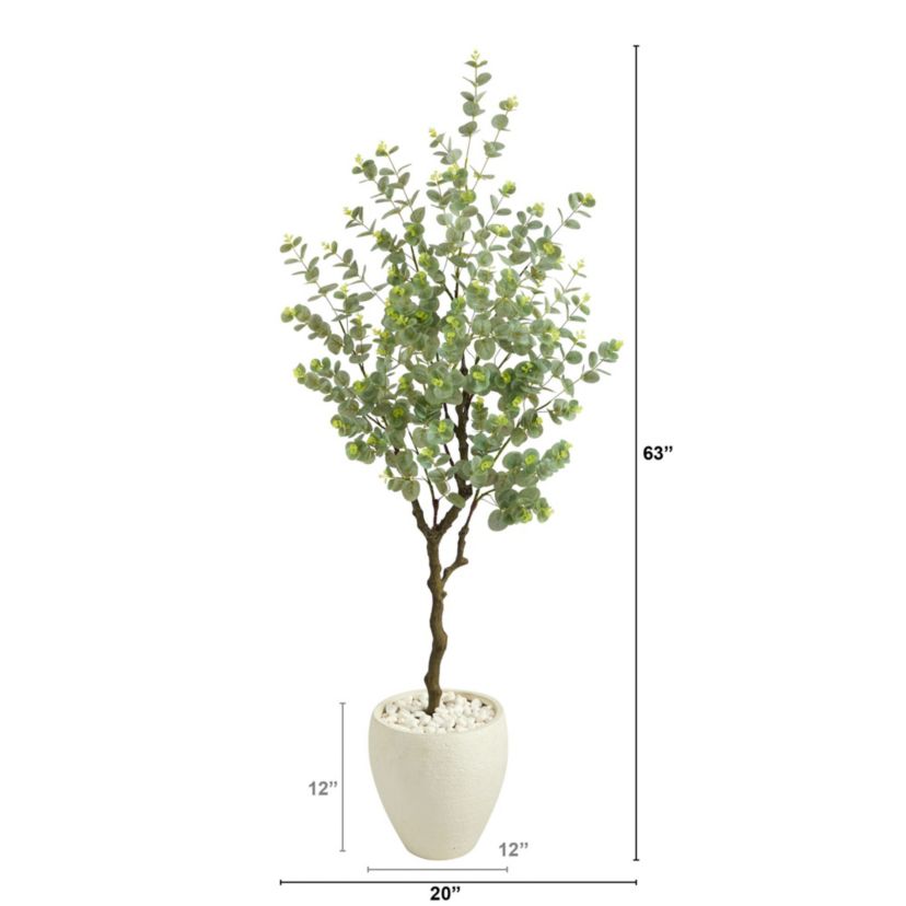 63-Inch Eucalyptus Artificial Tree in White Planter