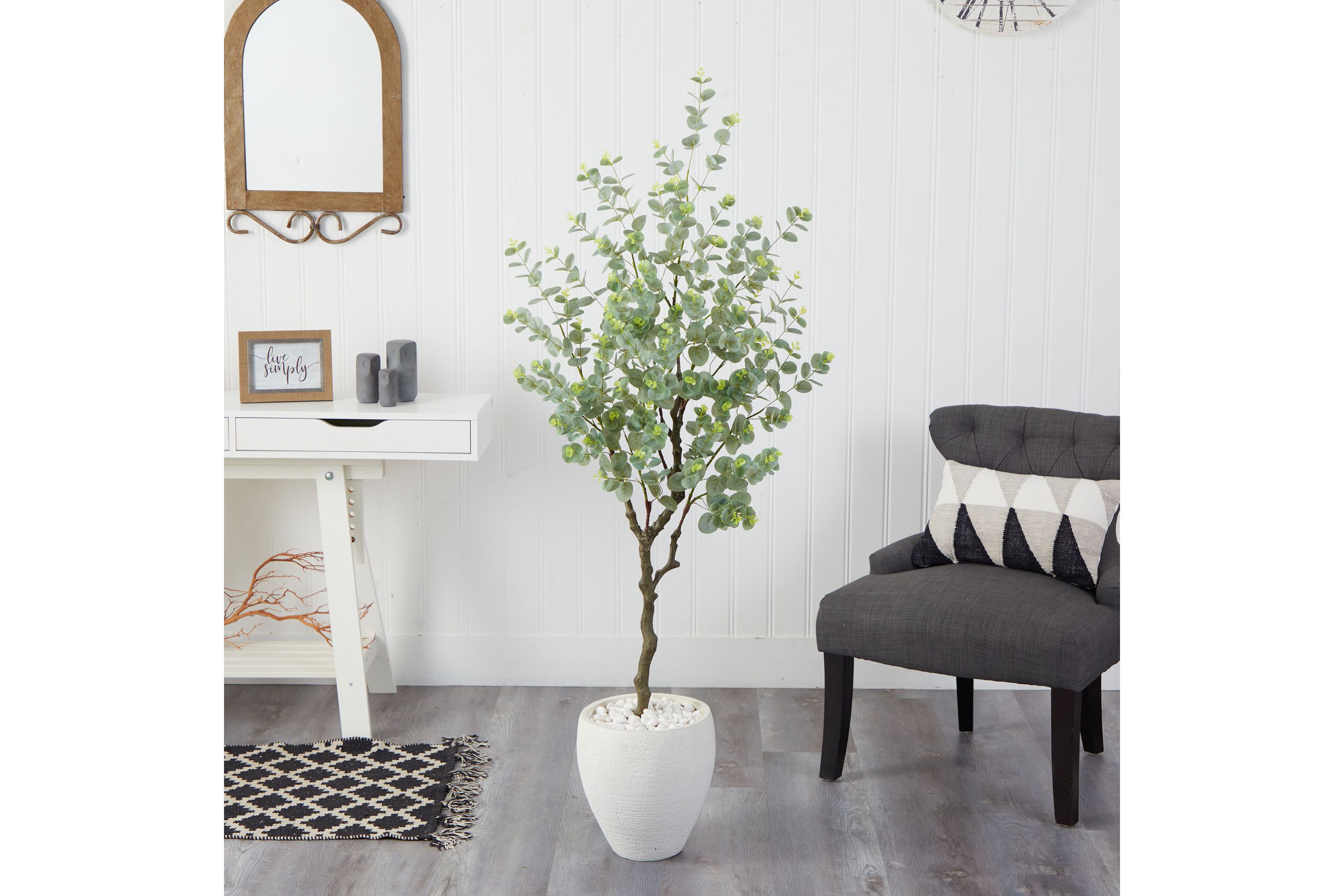 63-Inch Eucalyptus Artificial Tree in White Planter