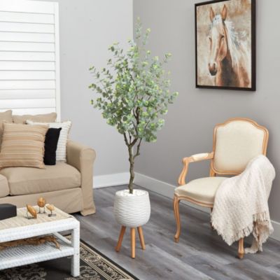 70-Inch Eucalyptus Artificial Tree in White Planter with Stand