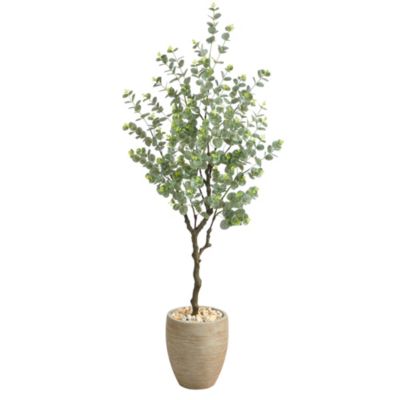 5-Foot Eucalyptus Artificial Tree in Sandstone Planter