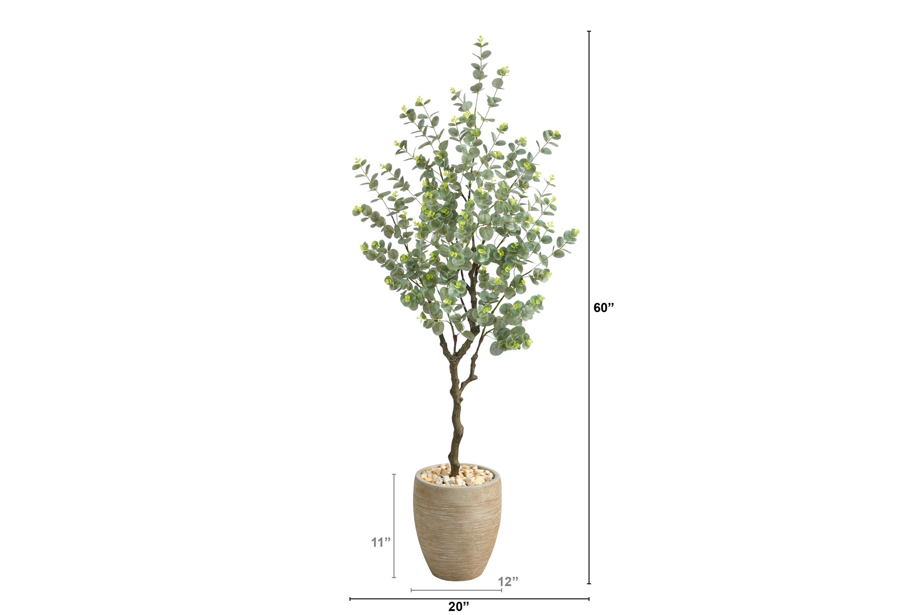 5-Foot Eucalyptus Artificial Tree in Sandstone Planter