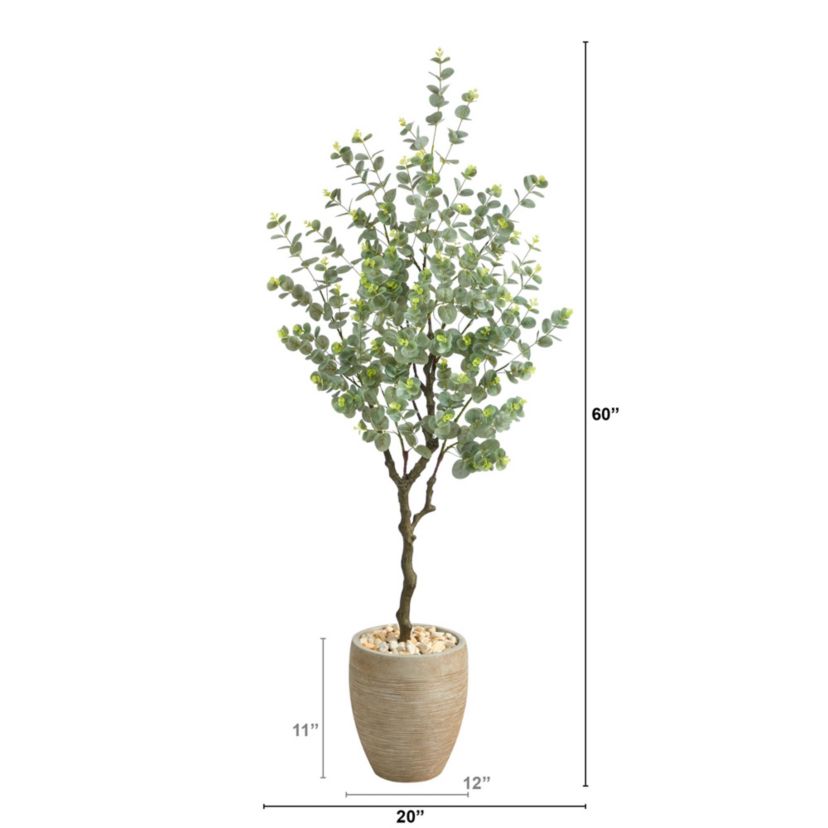 5-Foot Eucalyptus Artificial Tree in Sandstone Planter
