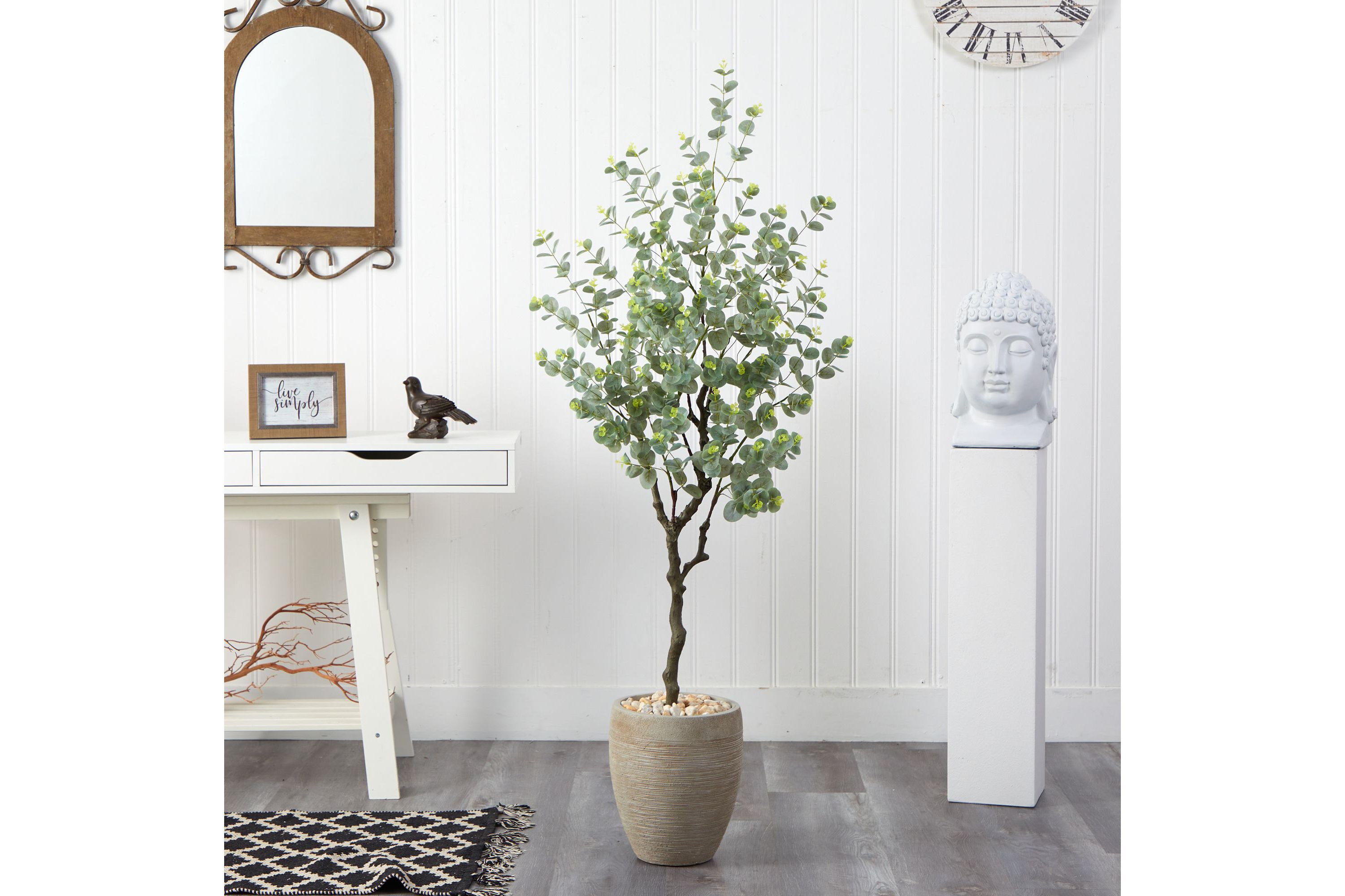 5-Foot Eucalyptus Artificial Tree in Sandstone Planter