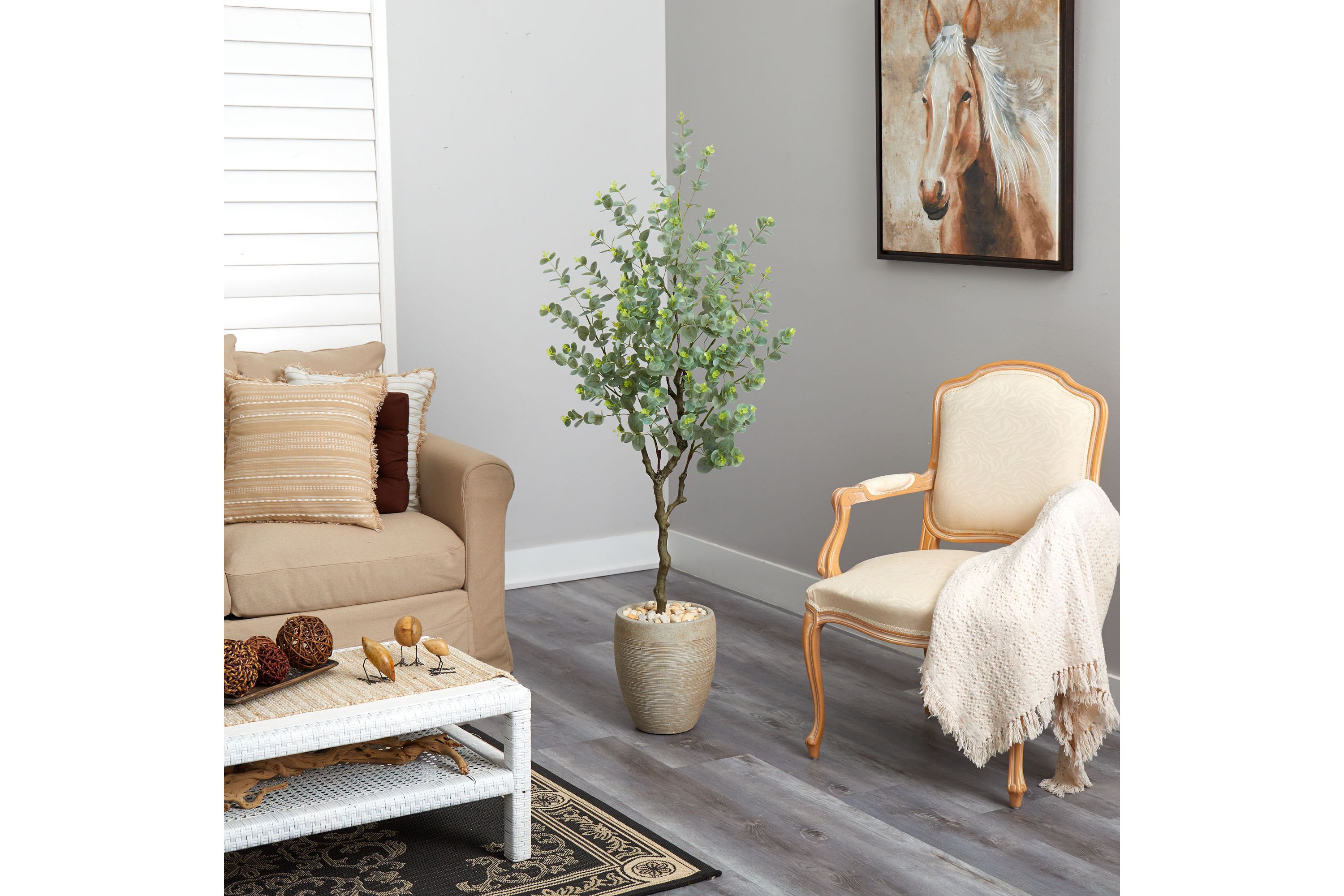 5-Foot Eucalyptus Artificial Tree in Sandstone Planter