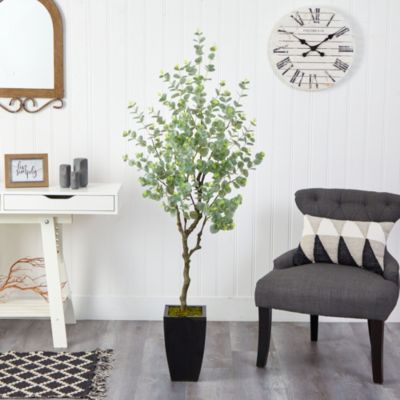 64-Inch Eucalyptus Artificial Tree in Black Metal Planter