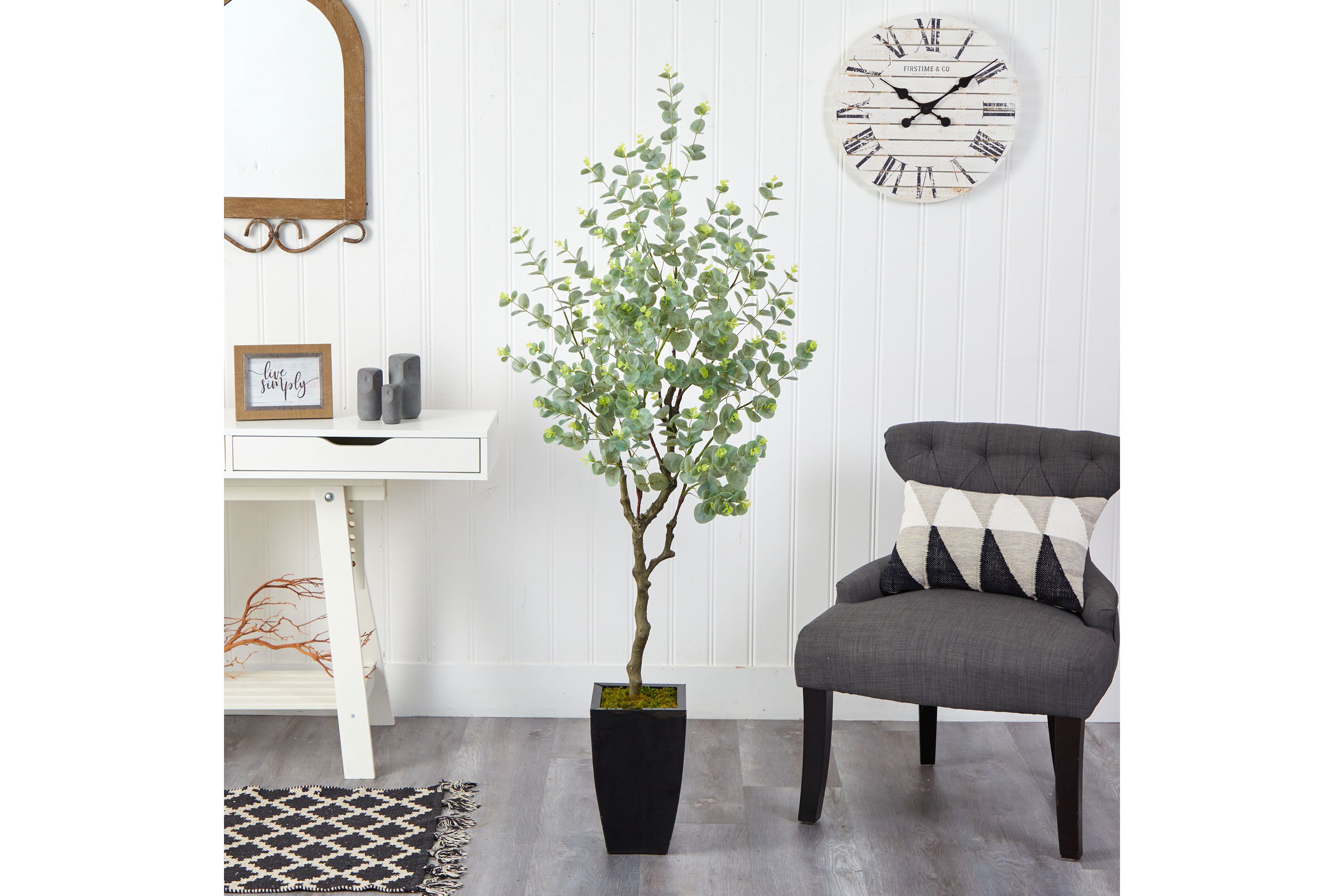 64-Inch Eucalyptus Artificial Tree in Black Metal Planter