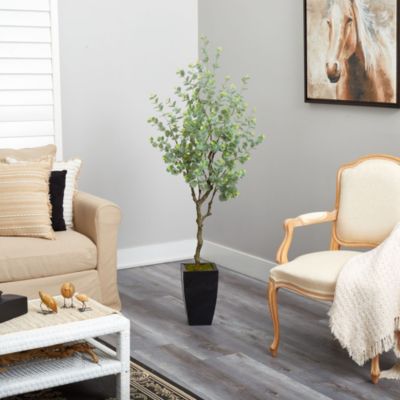 64-Inch Eucalyptus Artificial Tree in Black Metal Planter