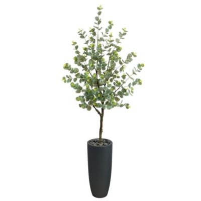 Nearly Natural 5-Foot Eucalyptus Artificial Tree in Gray Planter, Green