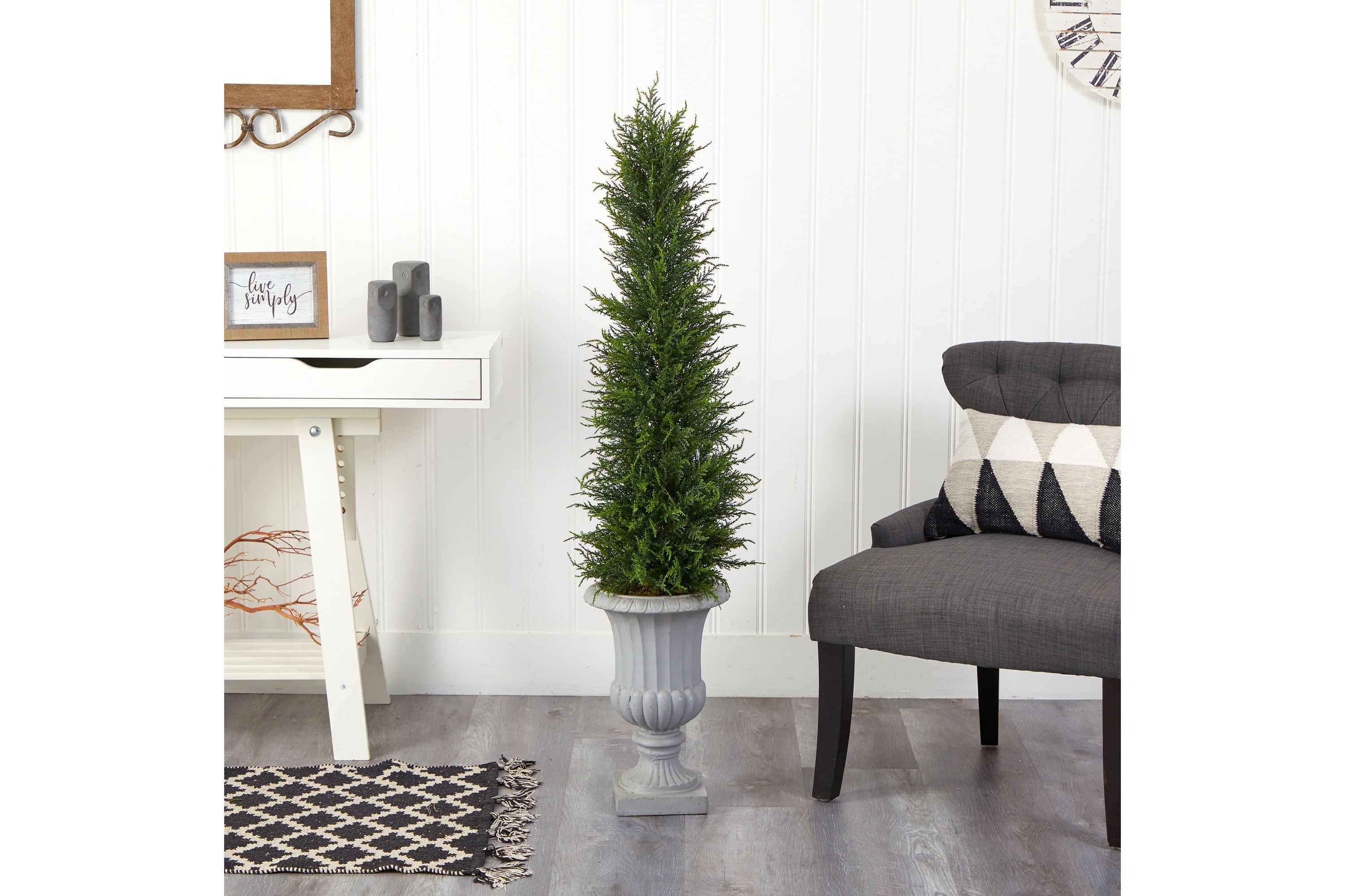 4.5-Foot Cypress Artificial Tree in Decorative Urn UV Resistant (Indoor/Outdoor)
